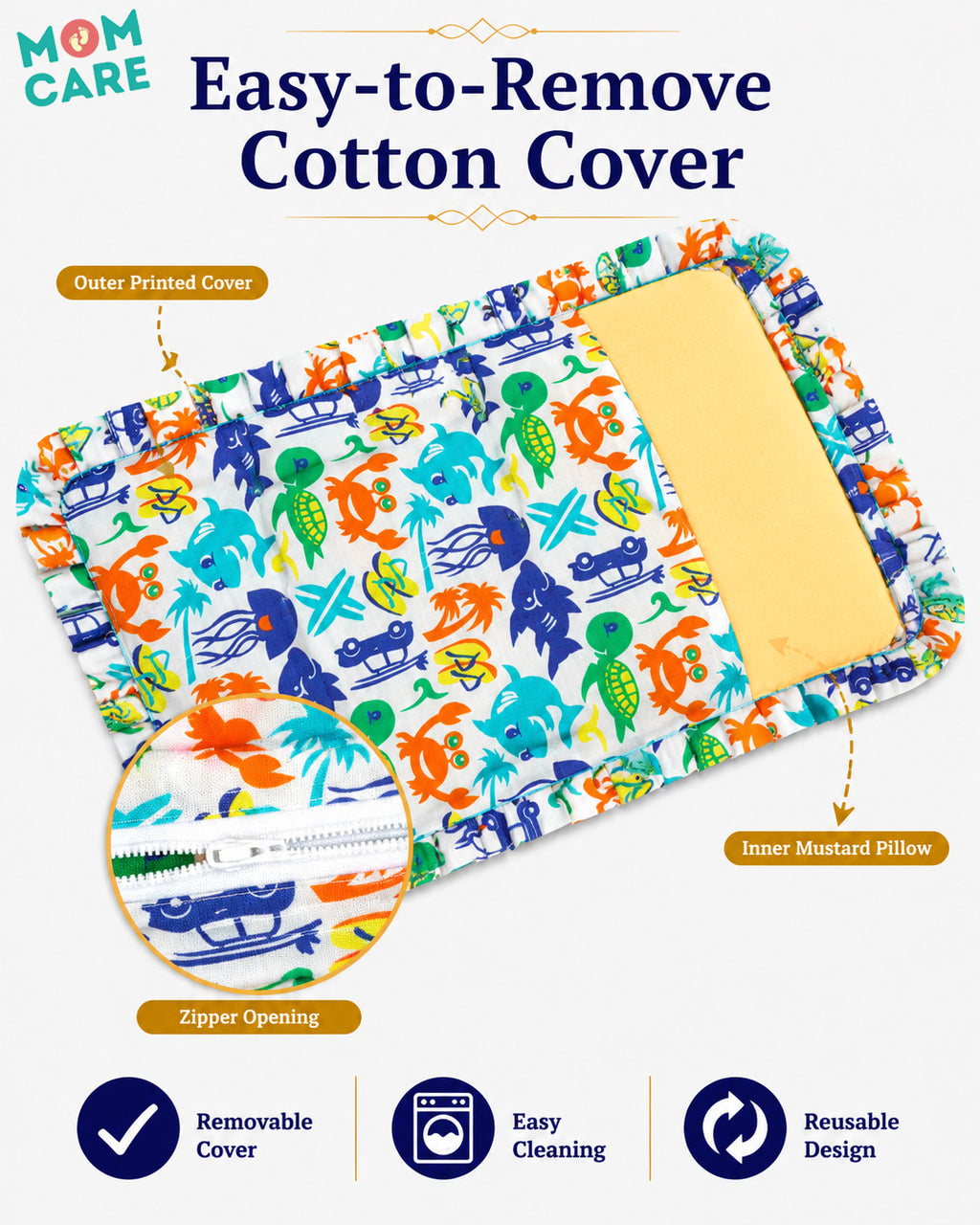 MOM CARE Mustard Seed Pillow for Baby 0–12 Months | Rai Seed Filled, 100% Cotton Washable Cover