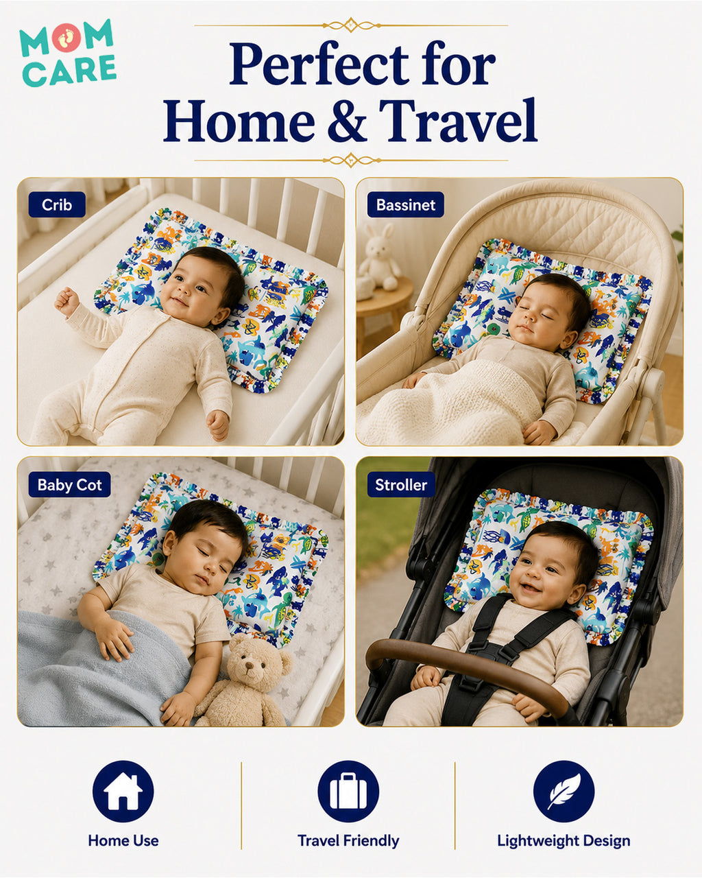 MOM CARE Mustard Seed Pillow for Baby 0–12 Months | Rai Seed Filled, 100% Cotton Washable Cover